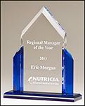 A6927 Peak Series acrylic award.
Clear upright with blue accents, black acrylic base with blue mirror top.