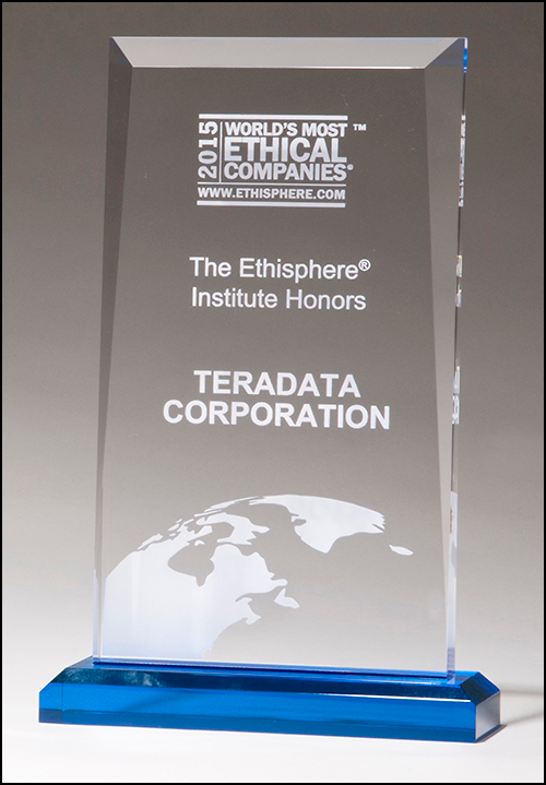 A6983 Apex Series clear acrylic award with blue highlights and blue base
