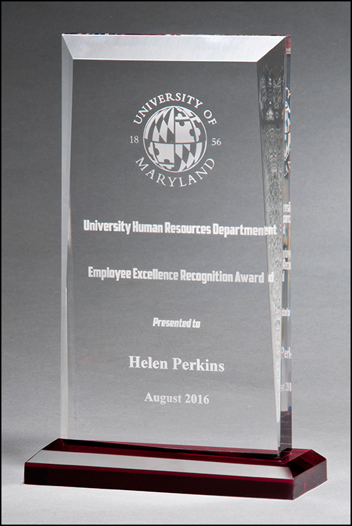 A7022 Apex Series clear acrylic award with red highlights and blue base