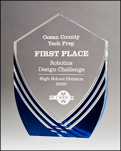 A7164 Shield Series Clear Acrylic with Polished Score Lines and Blue Metallic Accent