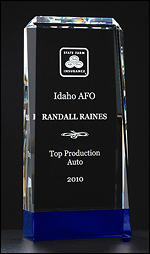 K9051 Premium Series clear crystal trophy with cobalt blue crystal base