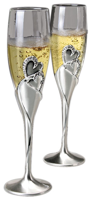 WED001 Wedding Hearts Toasting Flutes